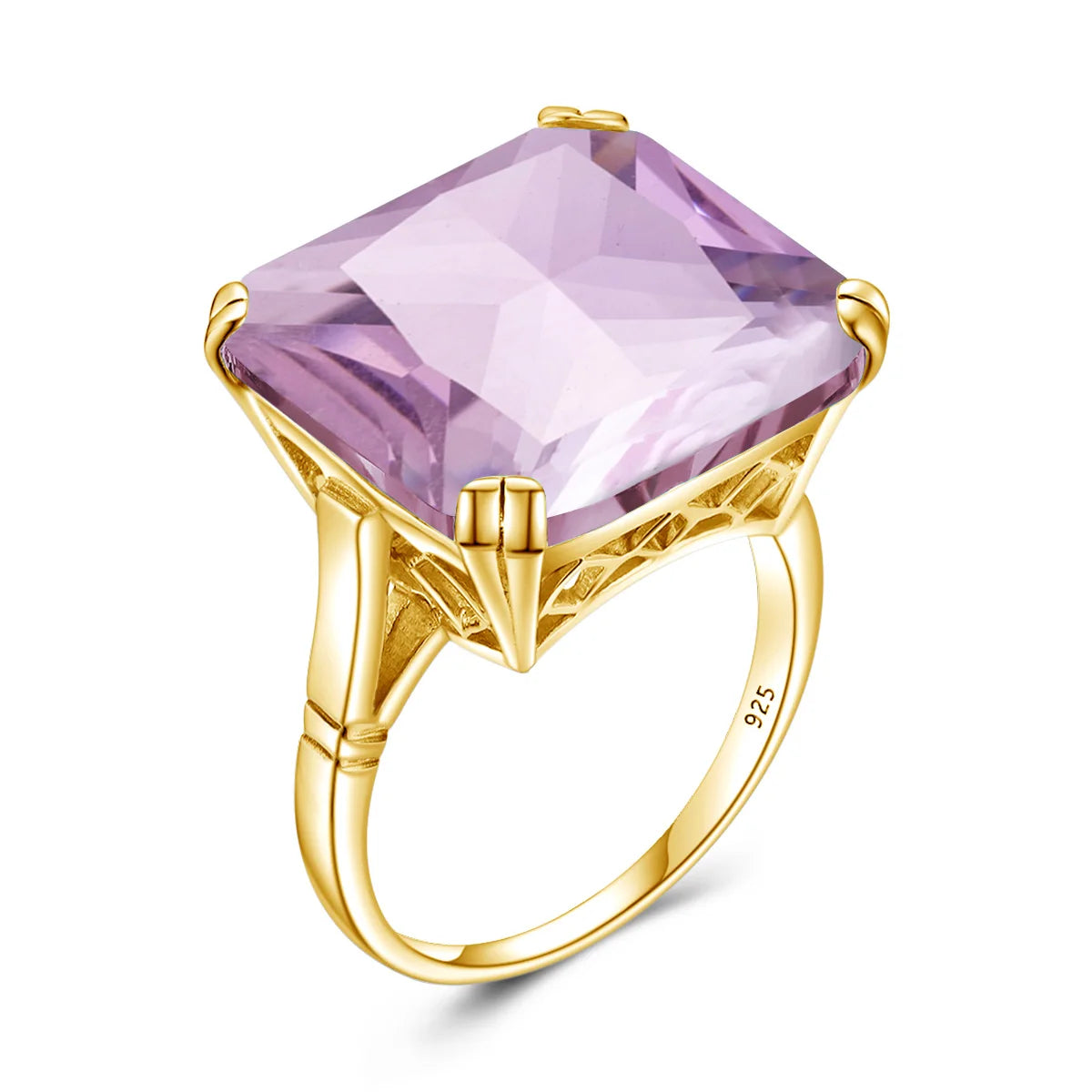 Damen-Ring aus Silber 925 mit Großem Quadratischem Citrin-Stein im Signet-Stil für Hochzeit und Festliche Anlässe