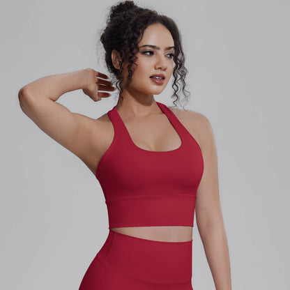 Damen Yoga-Top, ärmellos, rotes Racerback-Top mit Cut-out im Mittelteil
