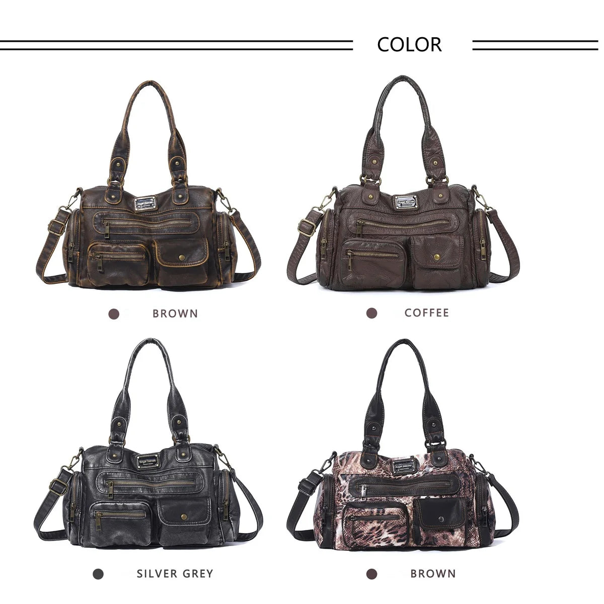 Damen-Satchel-Tasche Vintage-Schwarz Großes Fassungsvermögen Mit Abnehmbarem Tragegurt