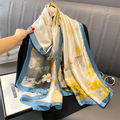 Damen Seidenschal groß Sommer Strand Hijab Turban Foulard Bandana Sonnenschutz