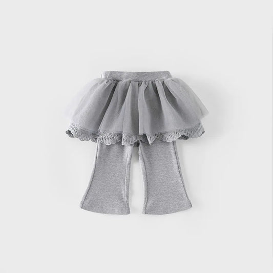 Mädchen Leggings mit süßem Spleiß und einfarbigem Mesh-Rock für Herbst