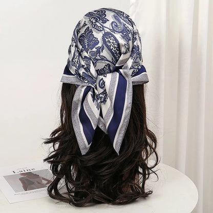 Damen Seidenschal Haarband Frühling Blumen Bandana Halstuch Kopfband elegant B