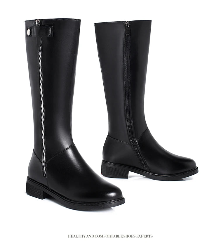 AIYUQI  Women Winter Boots 2025 New Genuine Leather Long Boots Women Big Size 41 42 43 Wool Warm Zipper Riding Boots Women