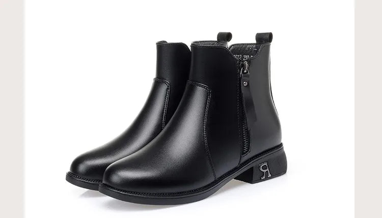 AIYUQI Damen-Ankle-Boots schwarz, kurzer Stiefel mit Reißverschluss, flacher Blockabsatz
