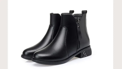 AIYUQI Damen-Ankle-Boots schwarz, kurzer Stiefel mit Reißverschluss, flacher Blockabsatz