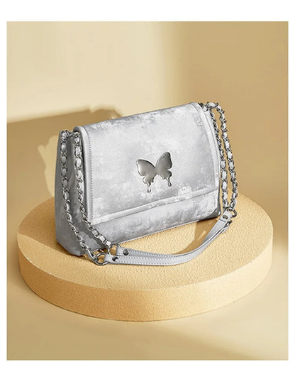 Elegante Damen Schultertasche aus PU-Leder mit Schmetterlings-Dekor