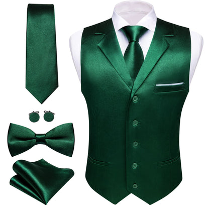 Elegantes Herren Anzugweste-Set in Dunkelgrün mit Krawatte, Fliege, Einstecktuch