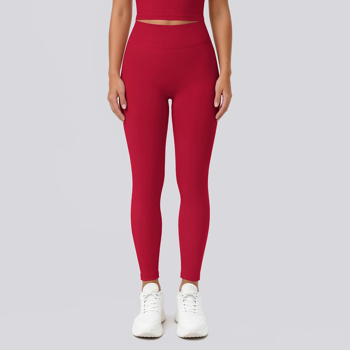 Yoga-Leggings Damen, enganliegend, rot, bis Knöchel, blickdicht
