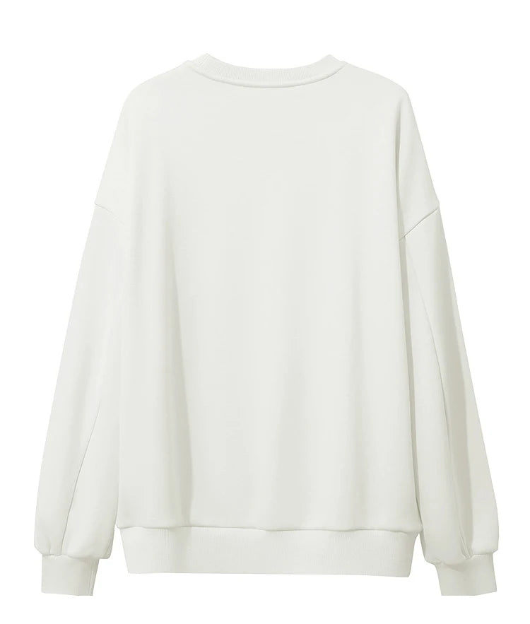 Damen-Rundhals-Sweatshirt Stickerei Kunstfell warm locker Winter