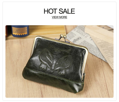 Damen Echtleder Münzbörse Vintage Fuchs Stickerei Klickverschluss Kartenfächer