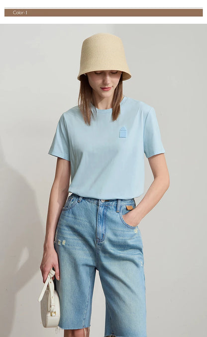 Damen T-Shirt aus Eisprozellan mit Rundhalsausschnitt und antibakteriellen Eigenschaften