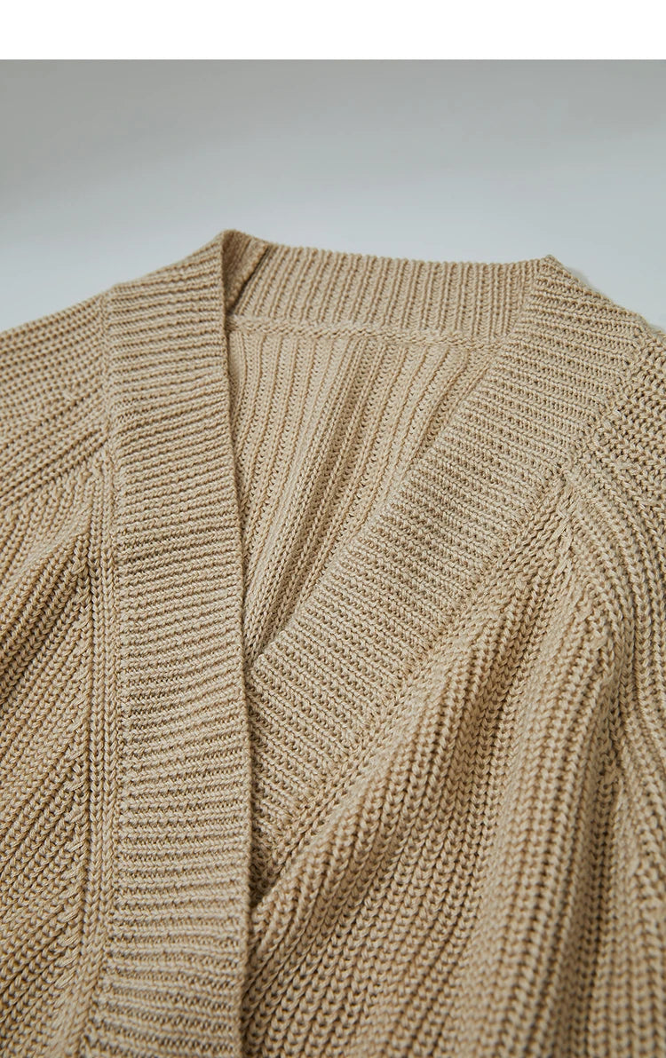 Damen-Strickjacke V-Ausschnitt Raglan asymmetrisch französisch locker Herbst