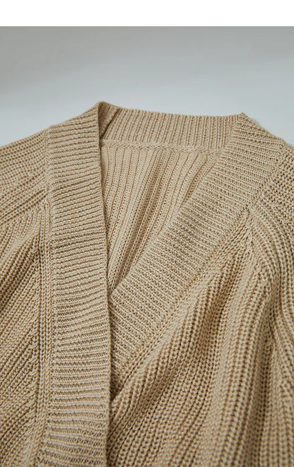 Damen-Strickjacke V-Ausschnitt Raglan asymmetrisch französisch locker Herbst