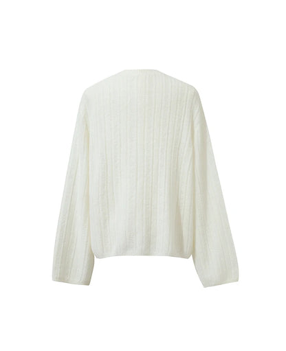 Damen-Strickjacke Rundhals Wolle locker überschnittene Schulter einreihig Frühling