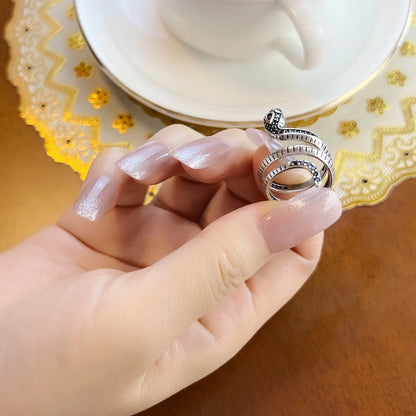 Damen-Ring Schlange schwarze Steine klassisch Europa aus Sterlingsilber