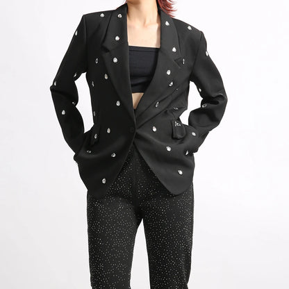 Lange Damenjacke mit Reverskragen und Patchwork-Design – lässig und minimalistisch