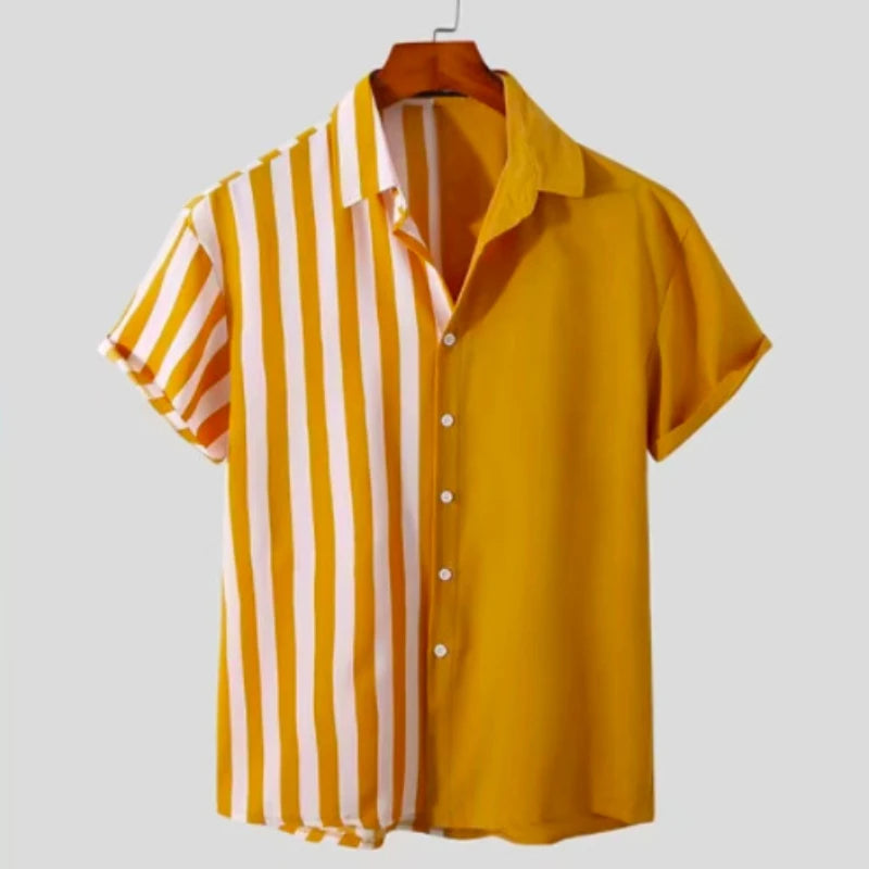 Leichtes Herren-Hemd aus Eisseide mit Blumenmuster, kurzärmelig und knitterfrei – ideal für den Sommer.