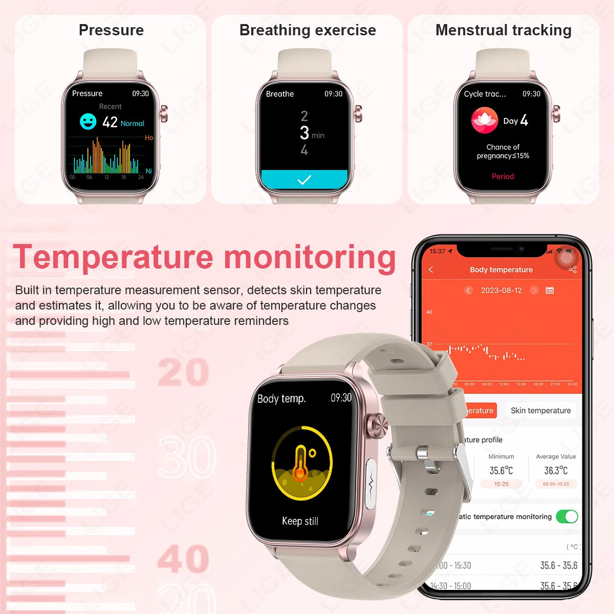 Damen und Herren Mikro-Smartwatch mit EKG und Gesundheitsfunktionen