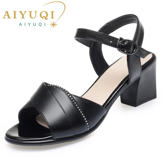 AIYUQI Mode Sandalen Frauen Neue Sommer Echtem Leder Römischen Sandalen Frauen Mid Heels Fisch Kappe Schuhe Sandalen Für Frauen