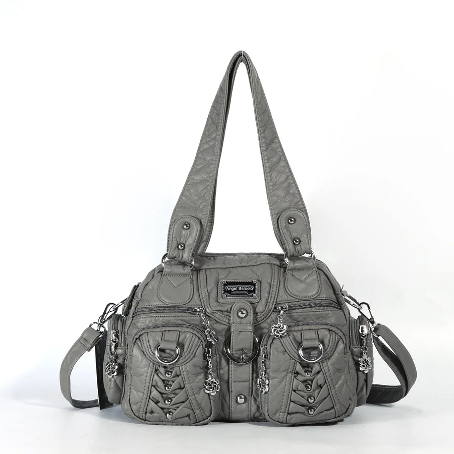 Damen-Satchel-Handtasche Aus PU-Leder Mit Top-Handle Und Mehrfachen Taschen Für Vielseitige Aufbewahrung