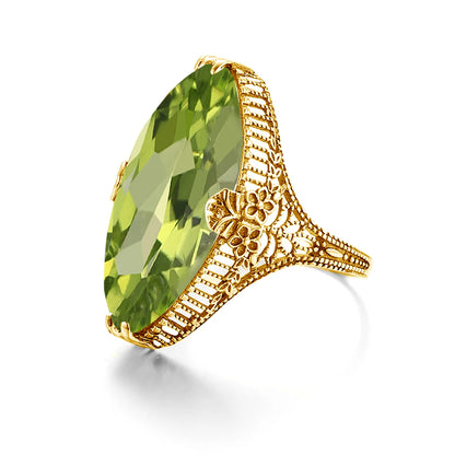 Damen-Ring aus Silber 925 mit Olivgrünem Peridotstein in Filigraner Silberfassung Luxus Schmuckstück