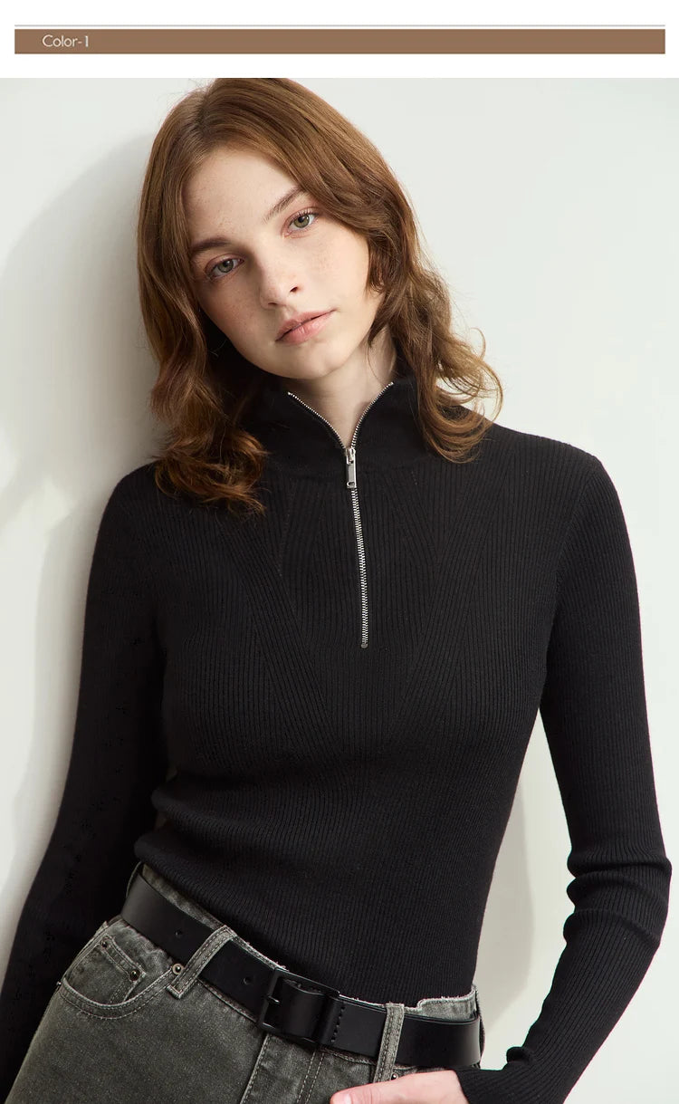 Damen-Strickjacke Stehkragen Reißverschluss Slim Streetwear Winter