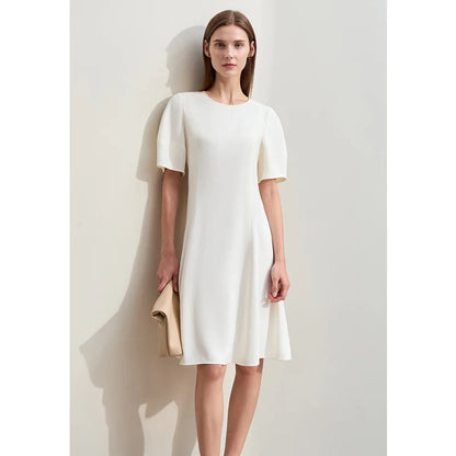 Elegant Damen Chiffon Kleid Midi O-Ausschnitt Laternenärmel Reißverschluss
