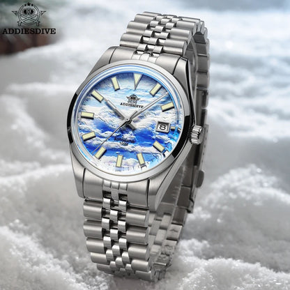 Herren-Automatikuhr mit 3D-Wolkenzifferblatt und Bubble-Glas