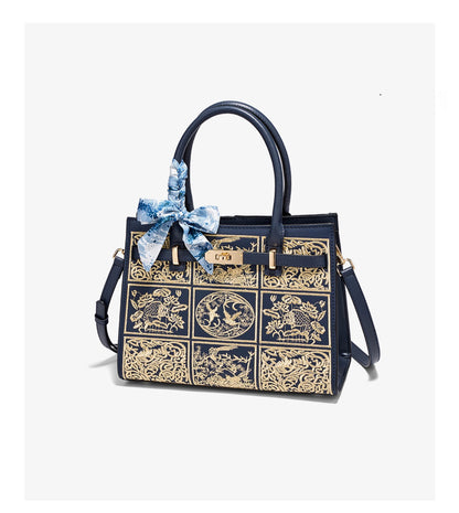 Damen Handtasche Aus Split-Leder Mit Crossbody-Tasche Im Chinesischen Stil