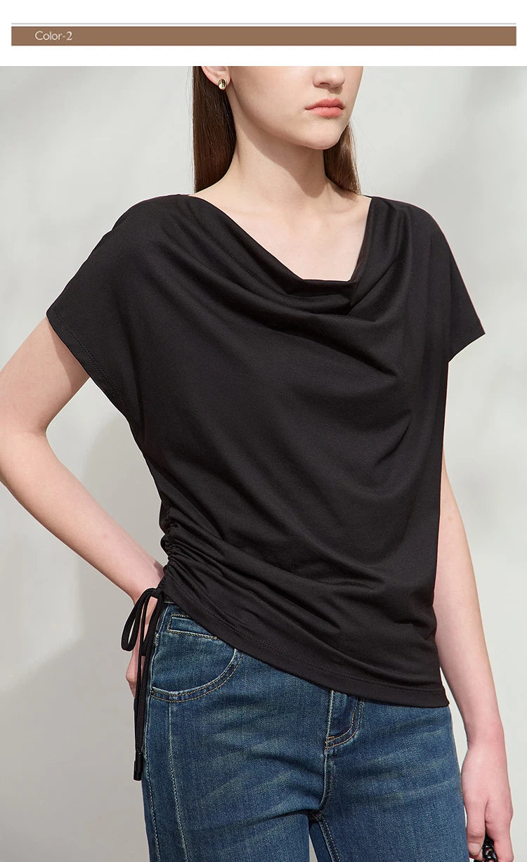 Damen T-Shirt aus Modal-Baumwolle mit kurzen Rotator-Ärmeln und Swing-Neck