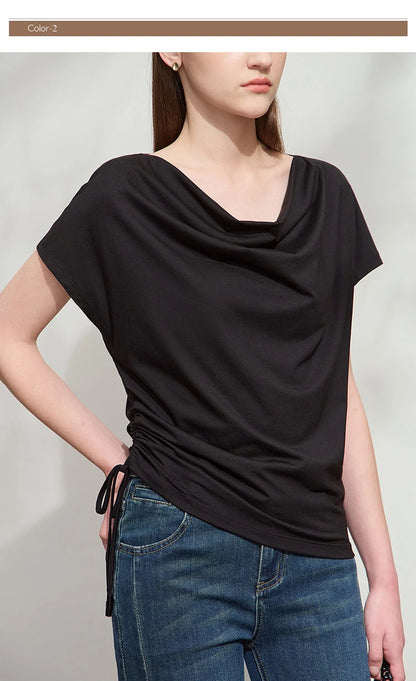 Damen T-Shirt aus Modal-Baumwolle mit kurzen Rotator-Ärmeln und Swing-Neck
