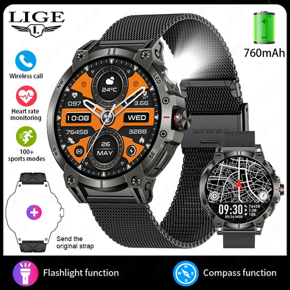 Herren Smartwatch mit Bluetooth Anruf Funktion und Fitness Tracker für Outdoor Aktivitäten