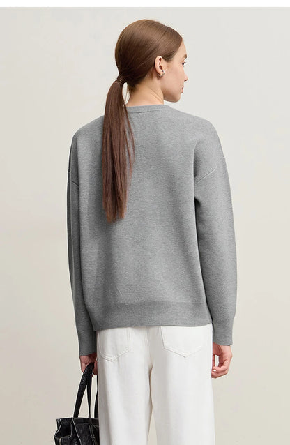 Damen-Rundhalspullover Tier-Jacquard locker Langarm Winter