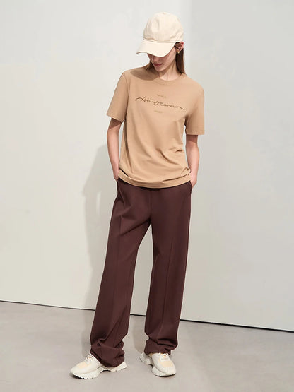 Damen T-Shirts im Minimalismus-Stil mit Kurzarm und Buchstaben-Stickerei