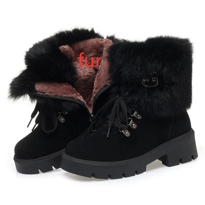 AIYUQI Women Snow Boots Platform New Rabbit Female Winter Boots Fashion Large Size Non-slip Genuine Leather Women Ankle Boots
