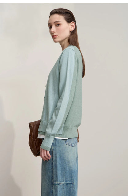 Damen-Strickjacke V-Ausschnitt koreanisch Fake-Zweiteilig Wolle locker Herbst