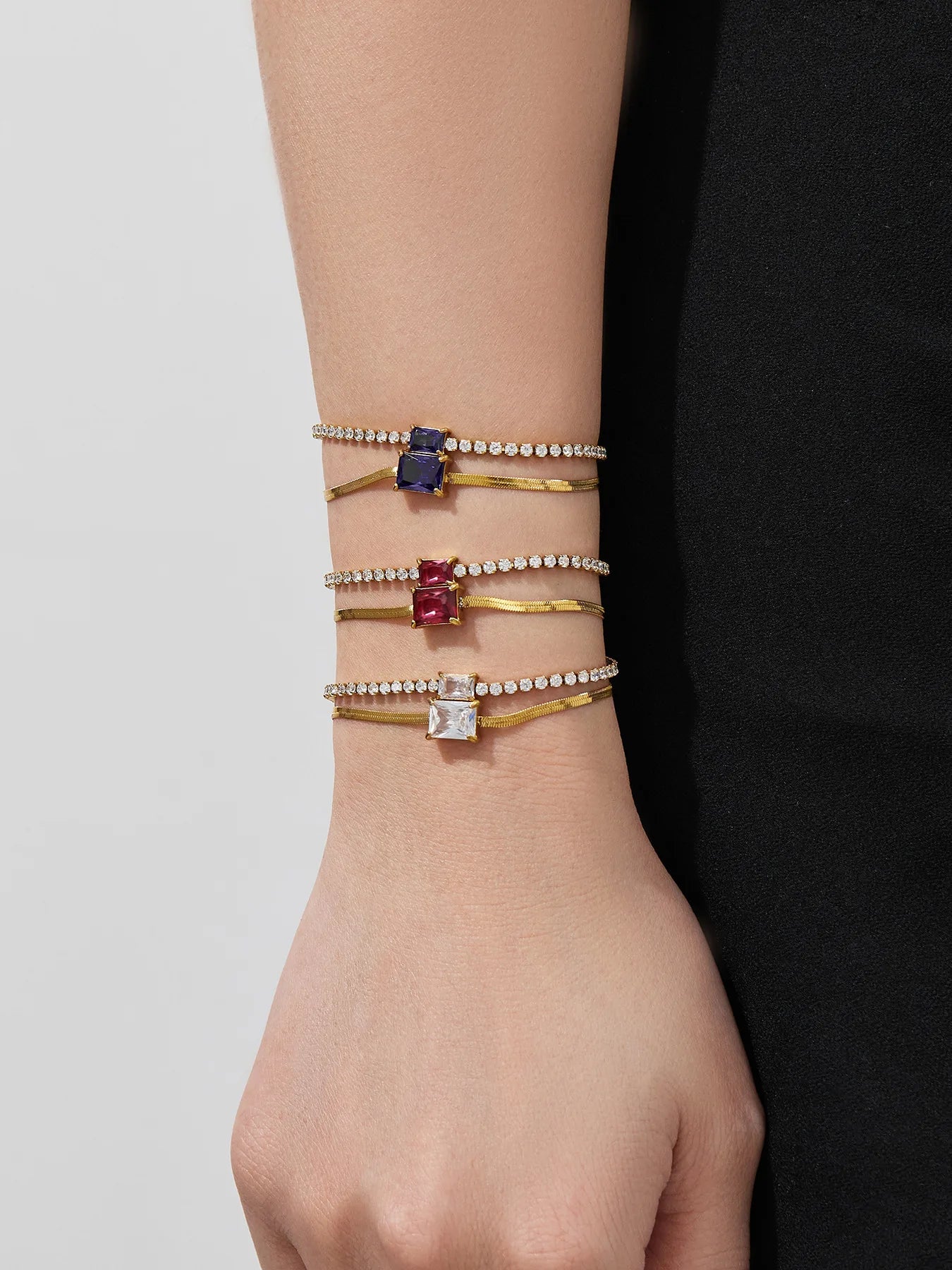 Damen-Armband Baguette-Zirkonia Doppelschicht