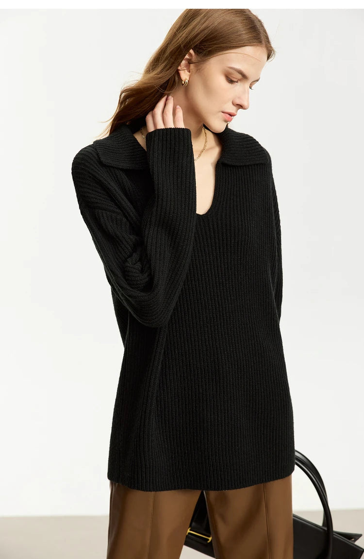 Damen V-Ausschnitt Pullover Acryl French Lazy Style lang Winter