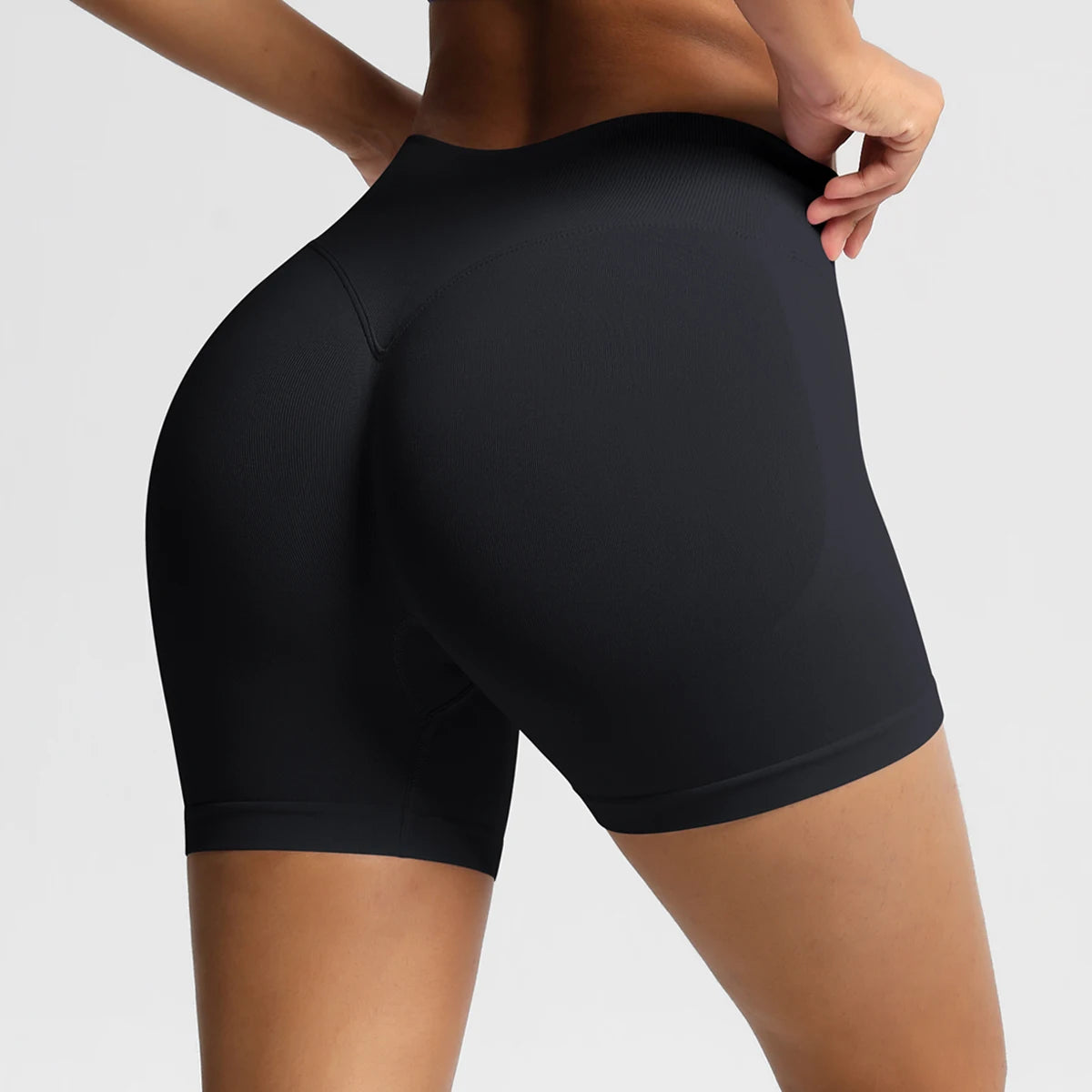 Damen-Sportshorts mit hoher Taille, schwarz, eng geschnitten