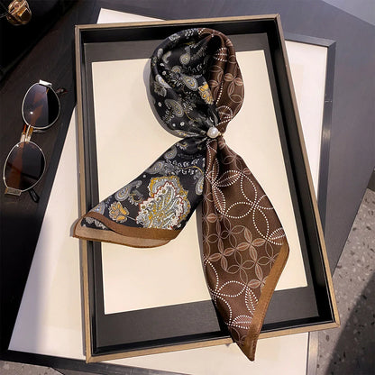 Damen Seidensatin Schal quadratisch Blumenprint Kopftuch Bandana Hijab G