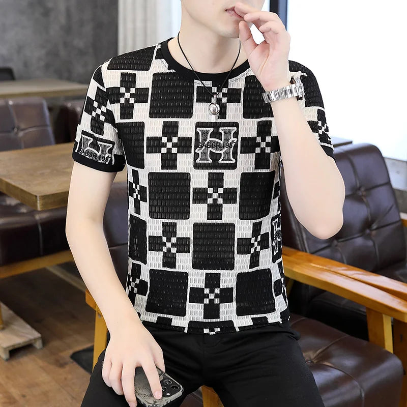 Herren T-Shirt mit geometrischem Druck für lässigen Sommerkomfort