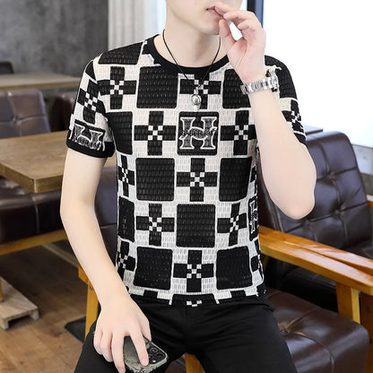Herren T-Shirt mit geometrischem Druck für lässigen Sommerkomfort