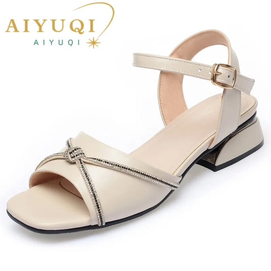 AIYUQI Sandalen Frauen Echtes Leder 2025, Sommer Crop Toe Frauen Sandalen Fisch Mund Große Größe 41 42 43 Römische Sandalen Frauen