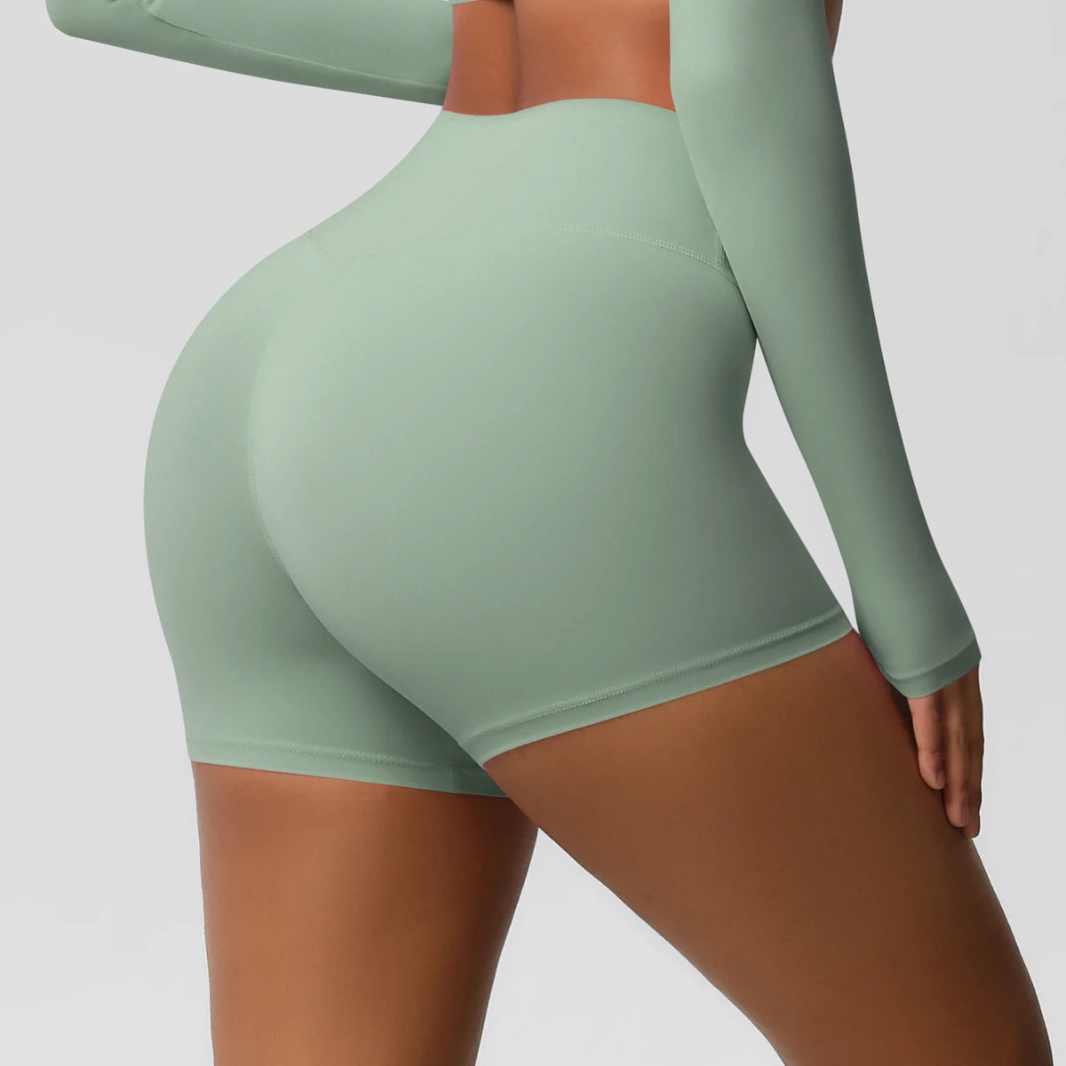 Damen-Sportshorts mit hoher Taille, mintgrün, eng anliegend, blickdicht