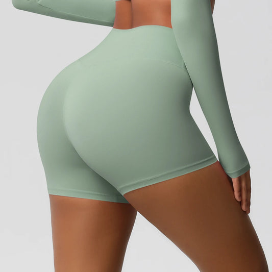 Damen-Sportshorts mit hoher Taille, mintgrün, eng anliegend, blickdicht