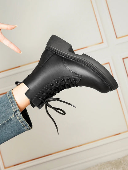Damen Stiefeletten aus echtem Leder im Retro-Stil mit quadratischem Absatz