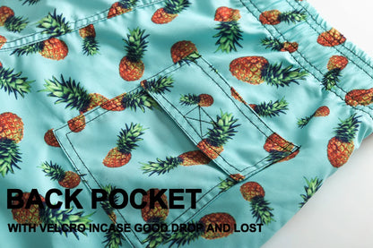 Kurze Herren-Shorts mit Print, Reißverschlusstaschen und schnelltrocknendem Material – ideal für Strand und Sport.