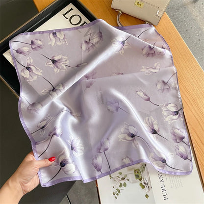 Damen Seidensatin Schal Tasche Kopf Bandana Halstuch bedruckt F