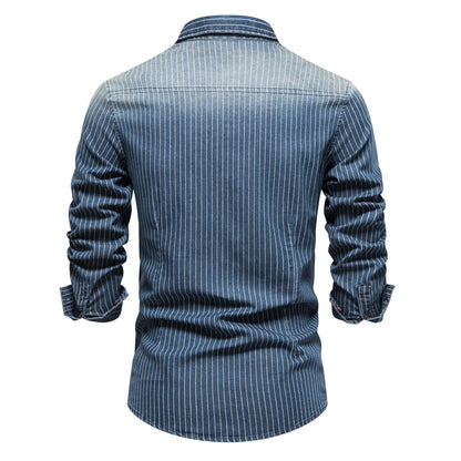 Herren Denim Shirts aus Baumwolle mit Streifen und langem Arm