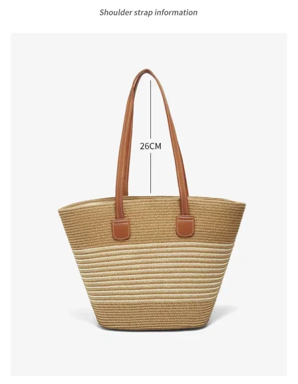 Damen Strandtasche Aus Stroh Mit Reißverschluss Und Großem Fassungsvermögen